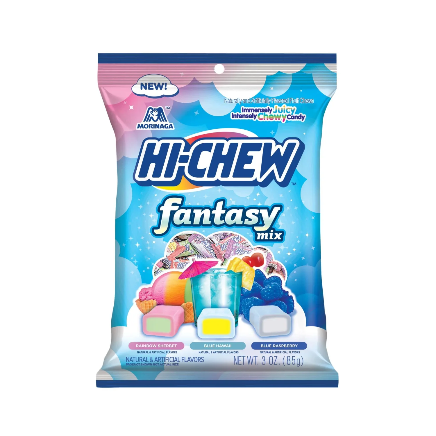 HI-CHEW Fantasy Mix, 6 Bags, 3oz each - Rainbow Sherbet Blue Hawaii Blue Raspberry - Unique Fun Soft & Chewy Taffy Candy - Immensely Juicy Fruit Flavors - Individually Wrapped for Sharing
