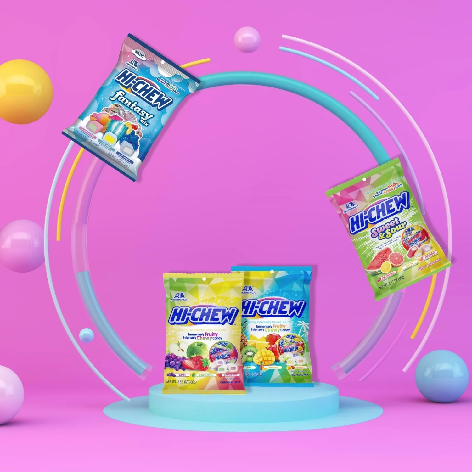 HI-CHEW Variety Mix, Pack of 4 Bags - Unique Fun Soft & Chewy Taffy Candy - Immensely Juicy Fruit Flavors - Individually Wrapped for Sharing