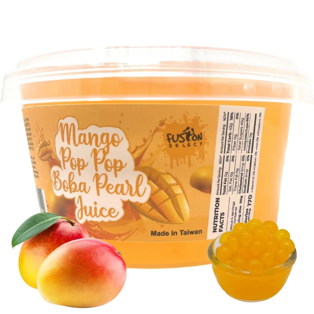 Fusion Select Mango Boba Bursting Boba Popping Boba Pearls For Fruit Tea Bubble Tea, Boba Tea, Dessert Toppings 450 Gram