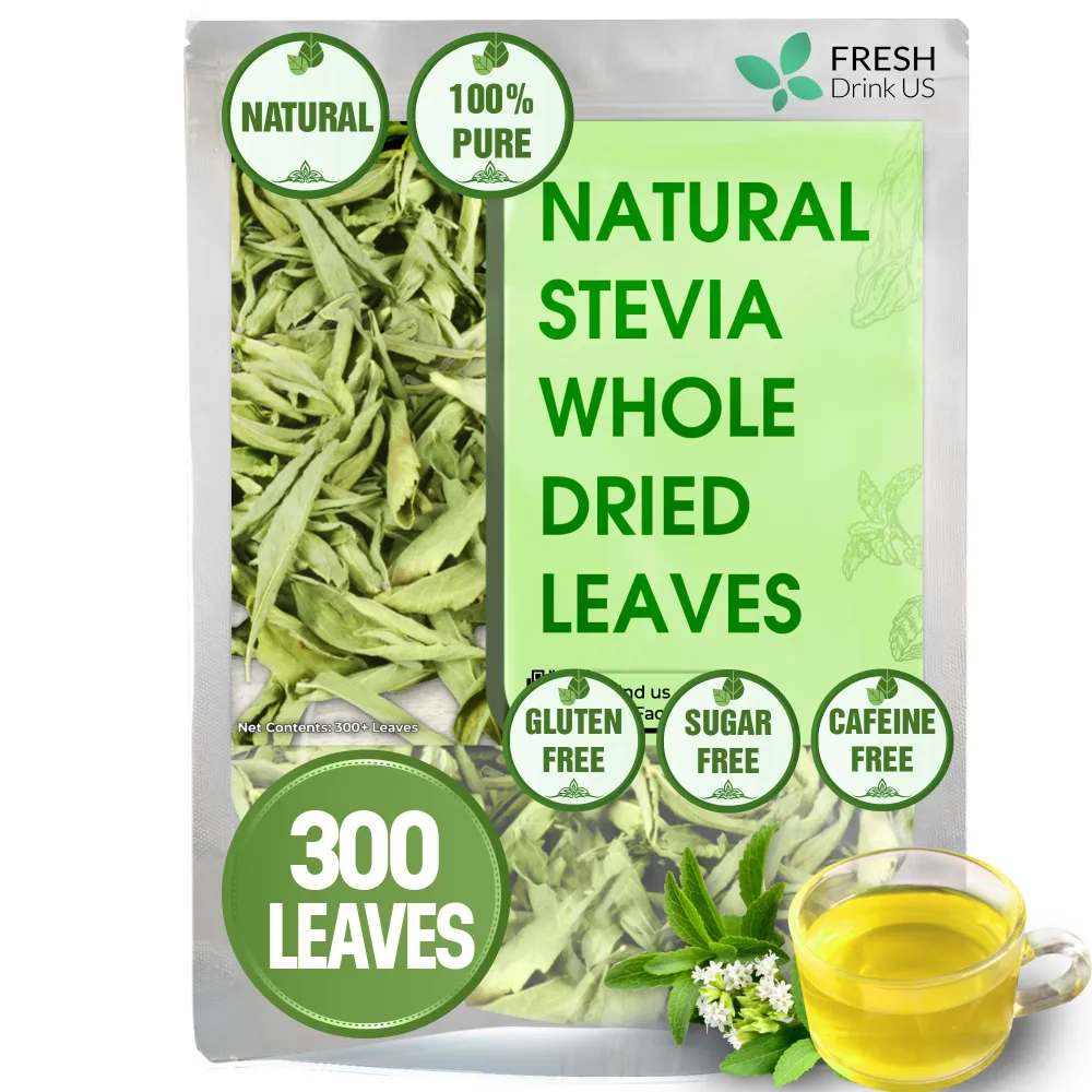 FreshDrinkUS, Premium 300+ Natural Stevia Leaves, Whole Dried Leaves, 100% Pure Stevia Dried Leaves, Stevia Leaf Tea, Zero Calorie Sweetener, No Additives, No Caffeine, Vegan