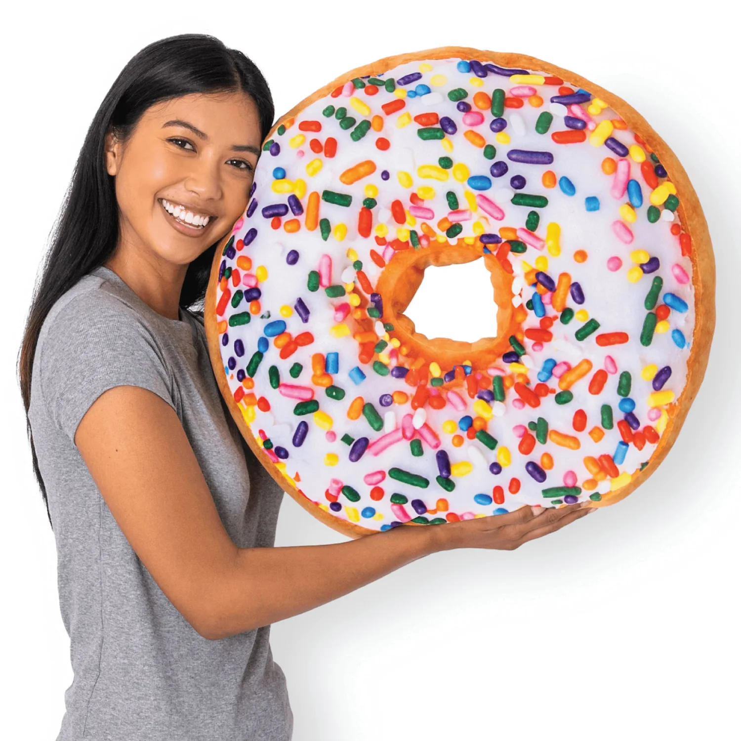 22" 3D Sprinkle Donut Throw Pillow - Made with Super Soft & Ultra Premium Fabric - Cute, Comfortable, Plush Stuffed Doughnut Cake Cushion for Home Decor - Best Funny or Teen Gift - Medium
