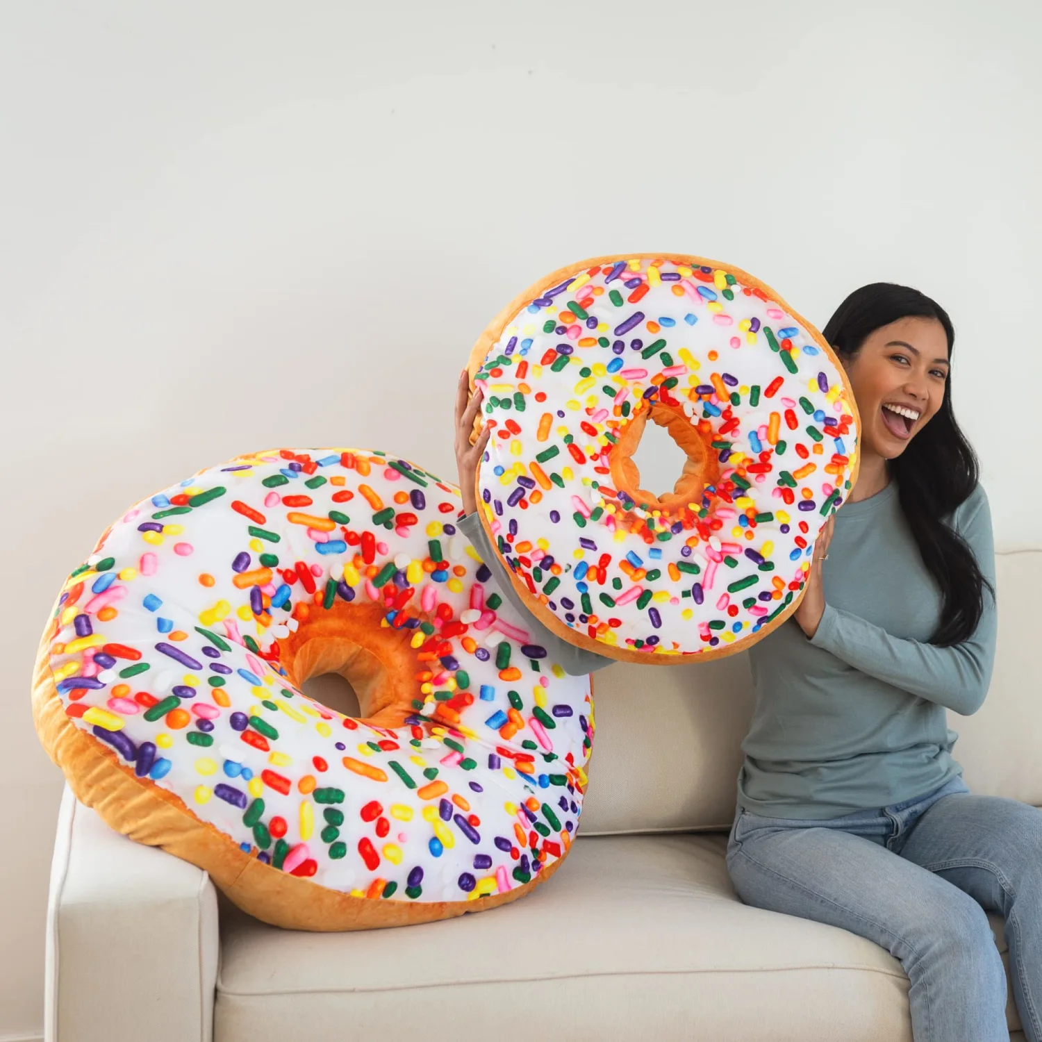 22" 3D Sprinkle Donut Throw Pillow - Made with Super Soft & Ultra Premium Fabric - Cute, Comfortable, Plush Stuffed Doughnut Cake Cushion for Home Decor - Best Funny or Teen Gift - Medium