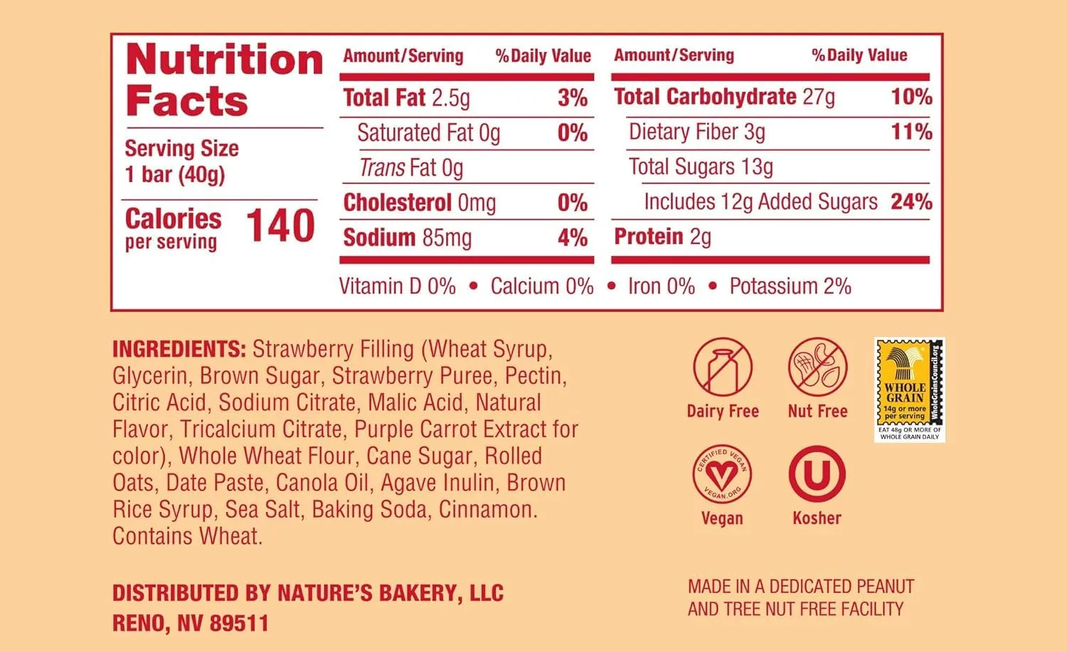 Nature’s Bakery Oatmeal Crumble Bars, Strawberry, Real Fruit, Vegan, Non-GMO, Breakfast bar, 1 Box With 12 Twin Packs (12 Twin Packs)