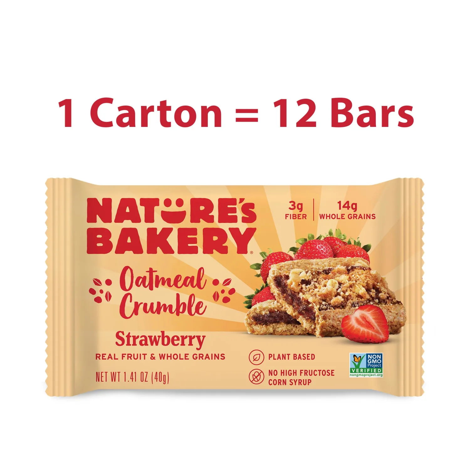 Nature’s Bakery Oatmeal Crumble Bars, Strawberry, Real Fruit, Vegan, Non-GMO, Breakfast bar, 1 Box With 12 Twin Packs (12 Twin Packs)