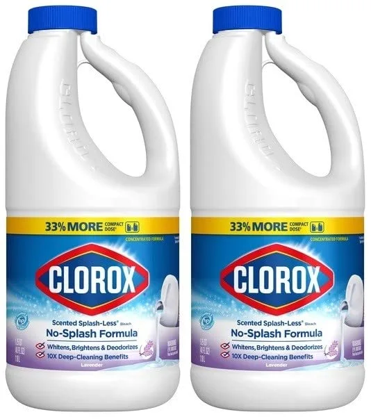 Clorox Splash-Less Bleach, Concentrated Formula, Lavender Scent, 40 Ounce Bottle - Pack of 2 (Package May Vary)