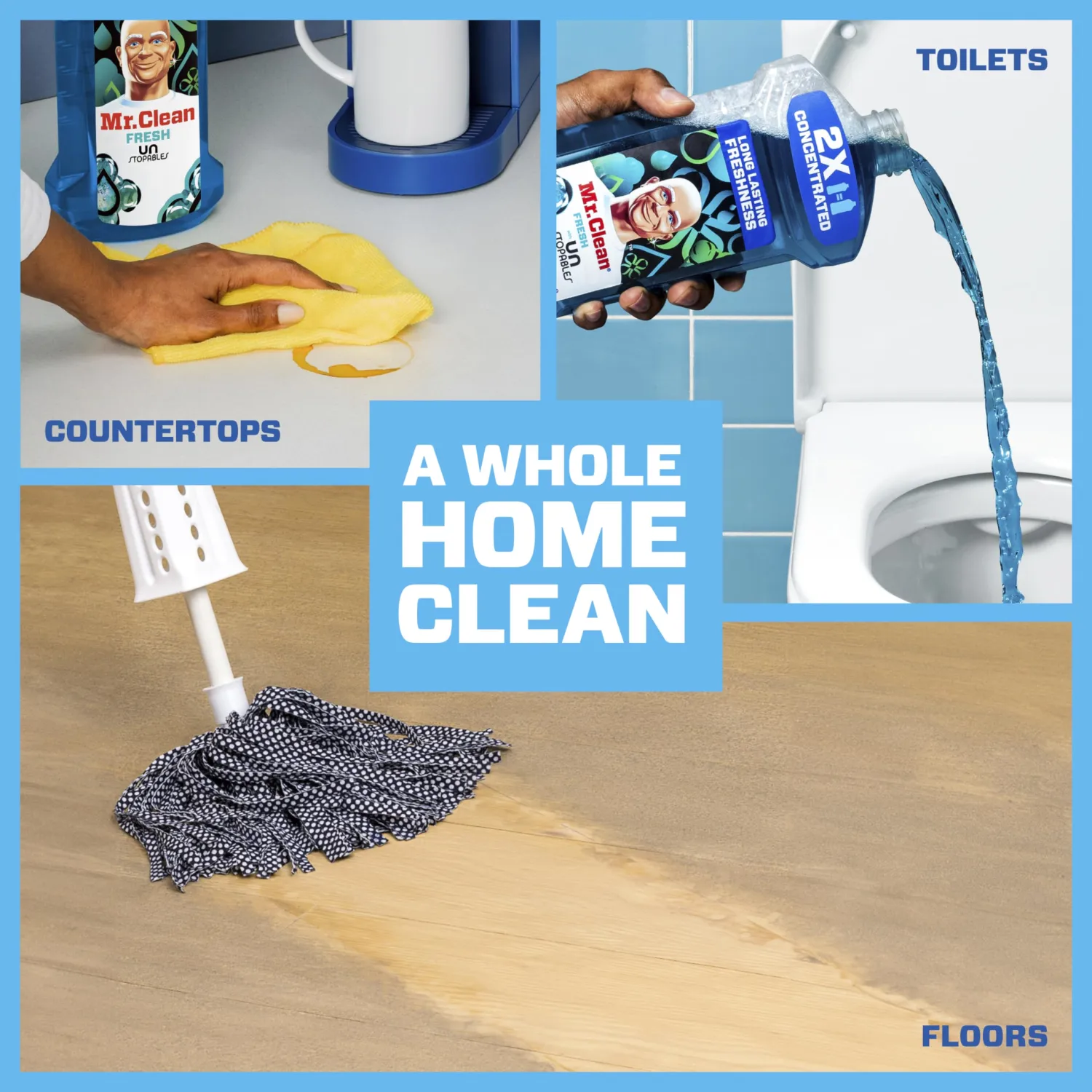 Mr. Clean 2X Concentrated Multi Surface Cleaner with Unstopables Fresh Scent, All Purpose Cleaner, 41 fl oz
