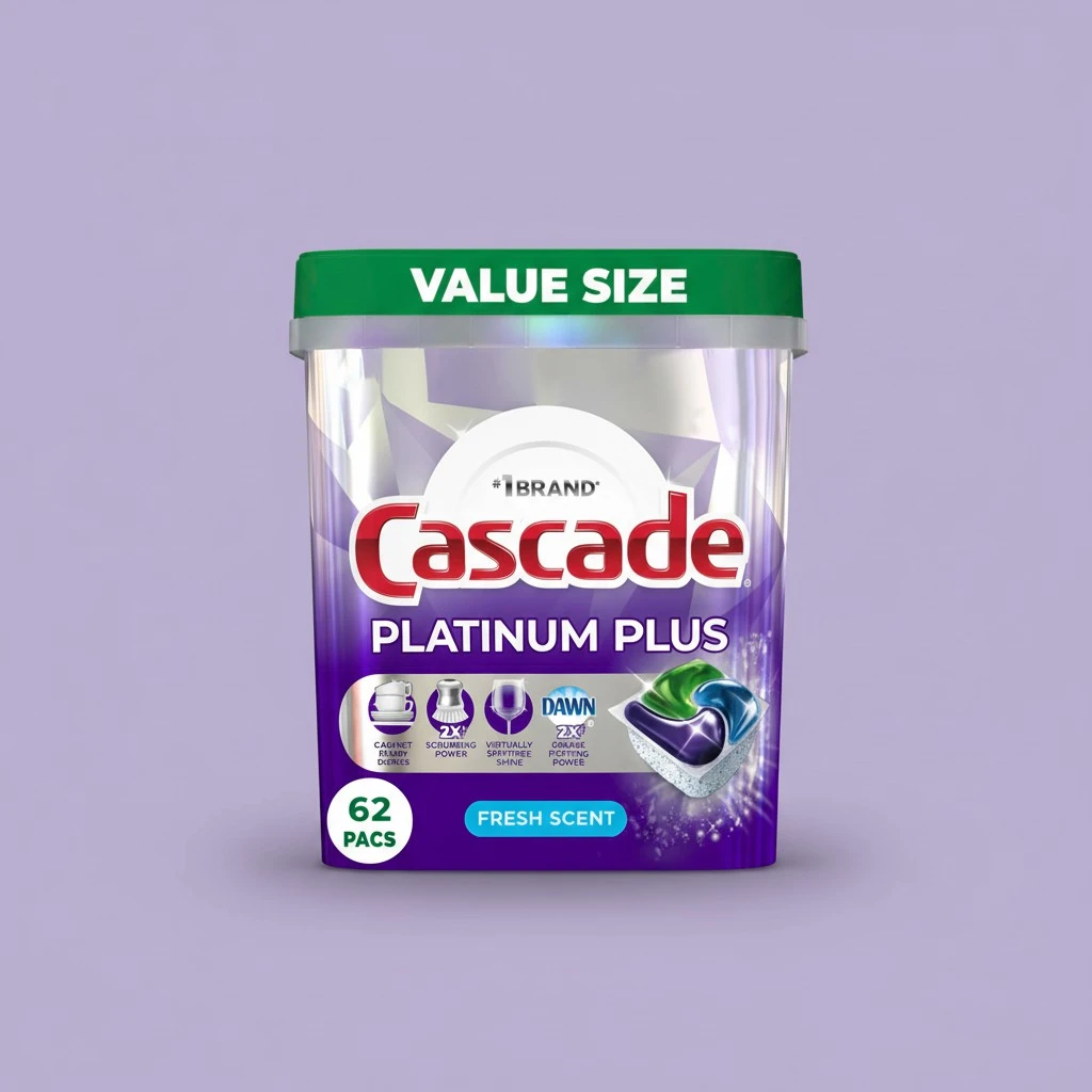 Cascade Platinum Plus ActionPacs Dishwasher Detergent Pods, Fresh, 62 Count