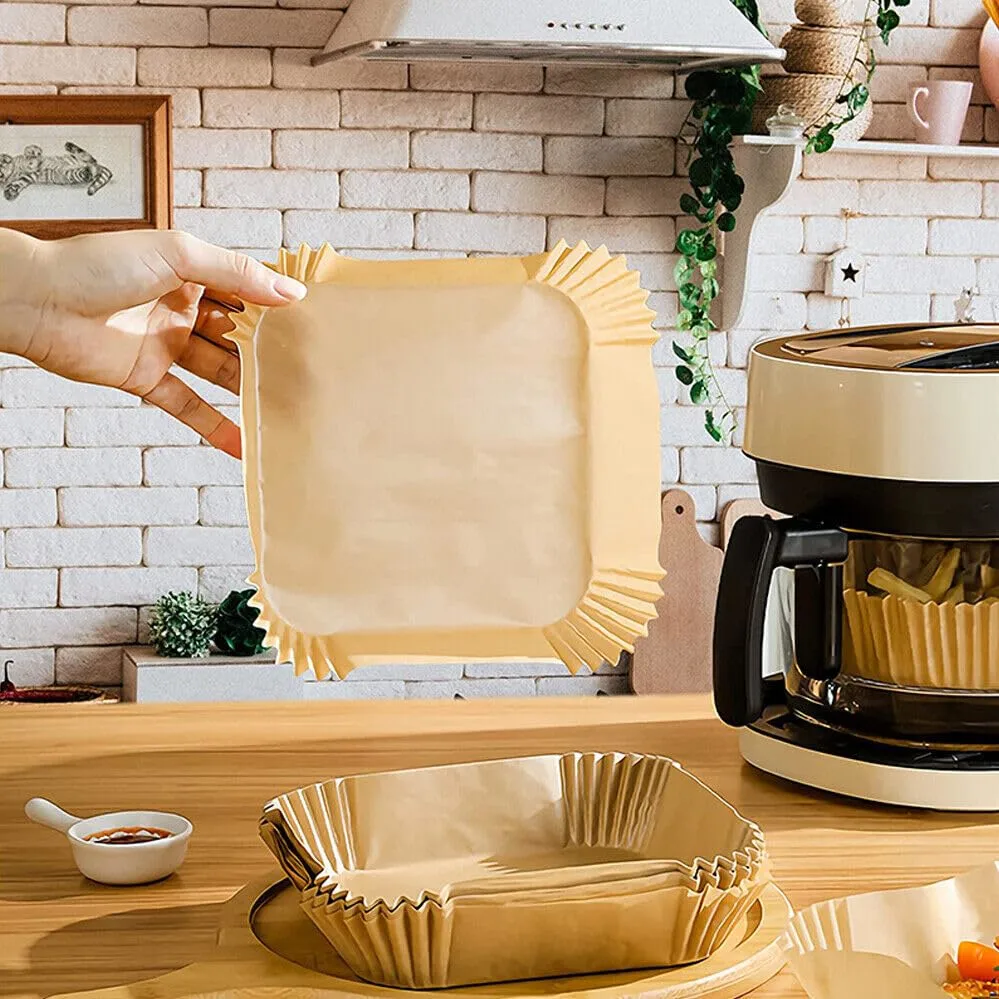 Air Fryer Liners Disposable Paper - 150 PCS 8 Inch Nonstick Parchment Paper Liners for 5-8QT Air Fryer, Free of Bleach Air Fryer Paper Square for Frying, Baking, Roasting Microwave