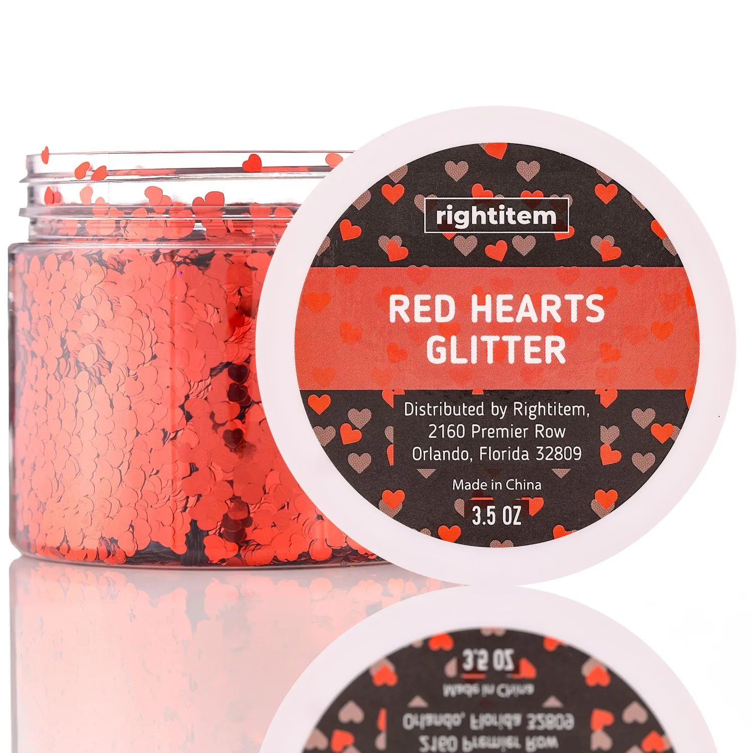 Nail Glitter - Red Hearts Chunky Glitter in Jar - 3,5 Oz Glitter for Crafts - Glitter for Slime - Face Glitter - Candle Glitter - Body Glitter