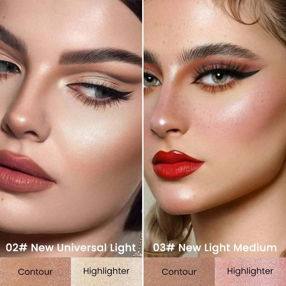 Kaely 2Pcs Cream Bronzer Highlighter Stick,Face Shaping Contouring Sticks,Cheek Contour Palette Kit for Beginners,maquillaje contorno en crema Bronzing Concealer Stick,Brightens & Shades Makeup,02+03