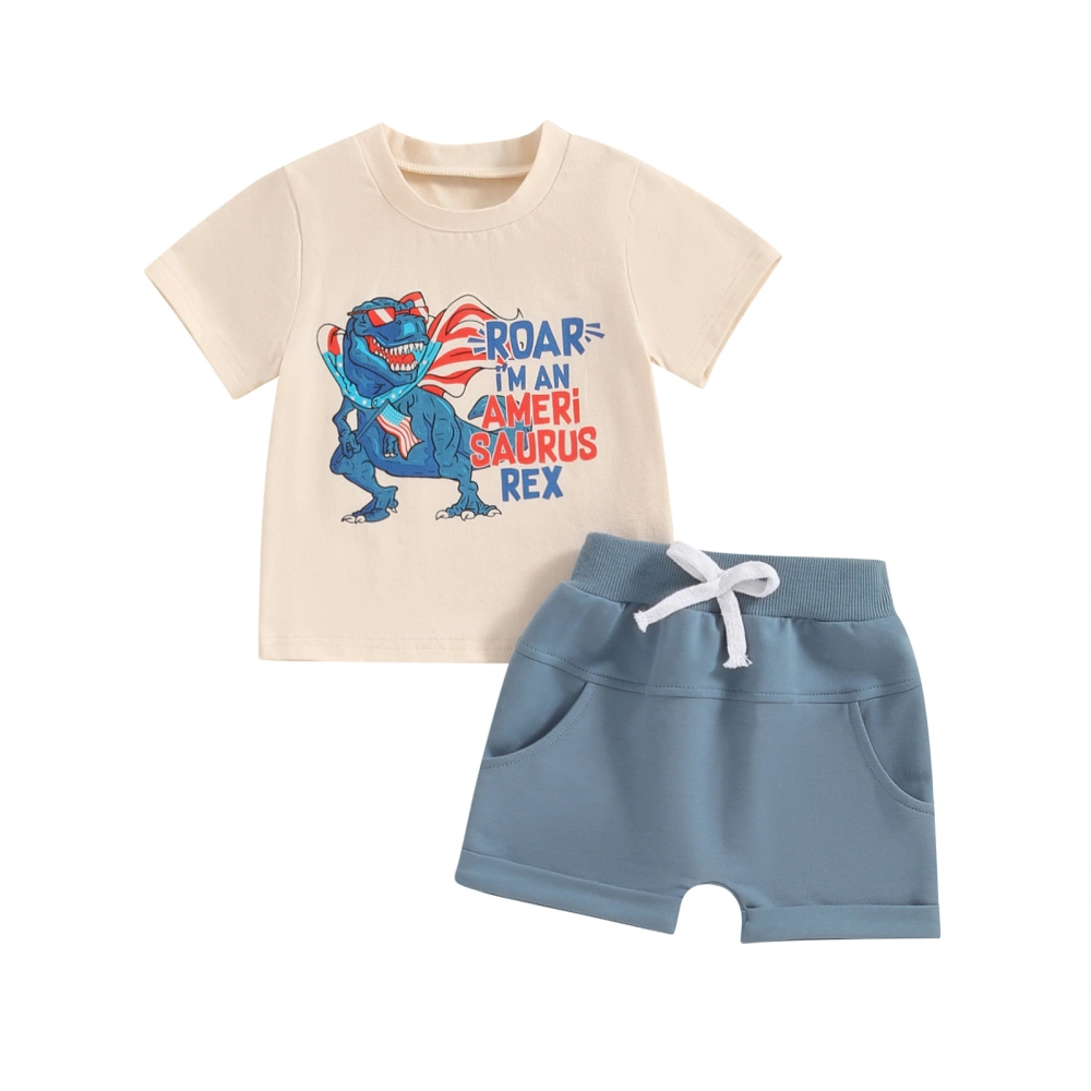 Boy 4th of July Outfit Dinosaur Letter Short Sleeve T-Shirt Shorts 