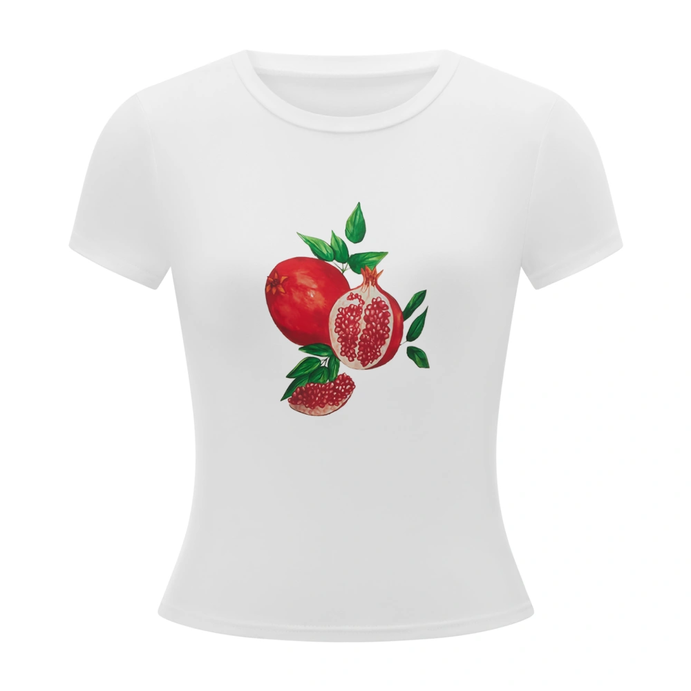 Women Crew Neck Crop Tops Short Sleeve Fruit/Cocktail Glass Print Tees