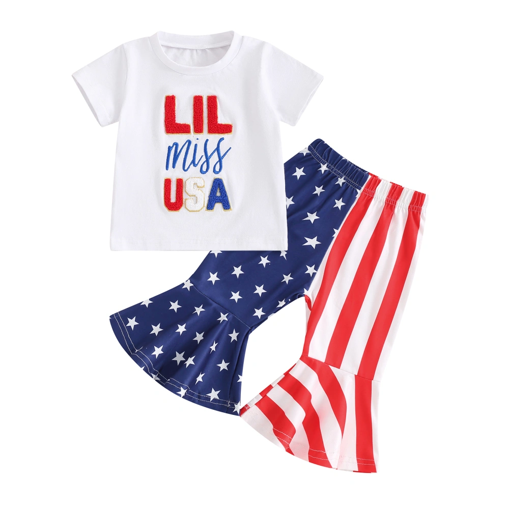 Girl 4th of July Outfit Letter Short Sleeve T-Shirt Stripe Flare Pants