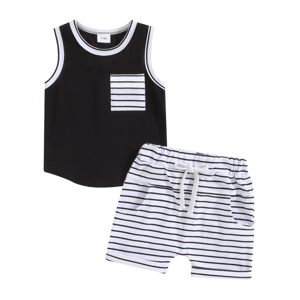 Toddler Boys Summer Outfits Pocket Tank Tops and Stripe Shorts