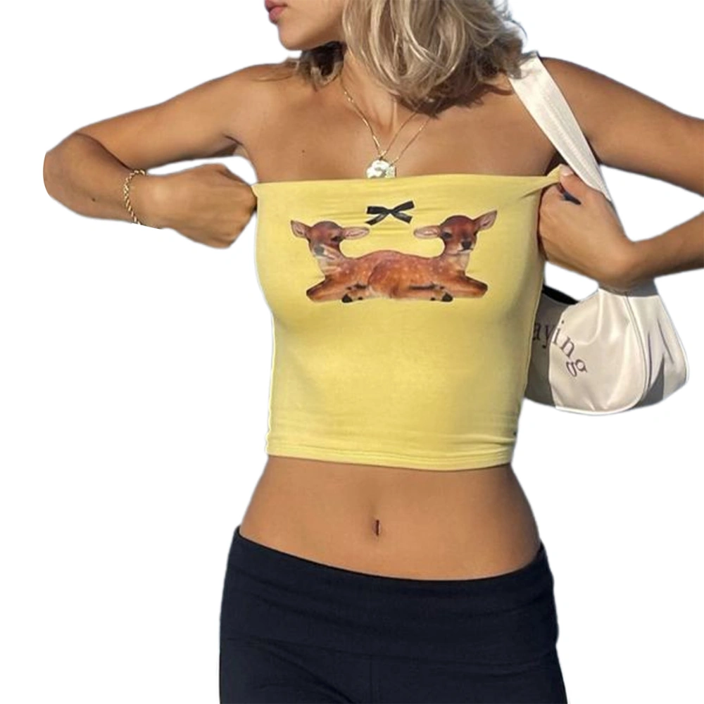 Women's Summer Slim Tube Tops Deer Bow Print Cropped Tank Tops