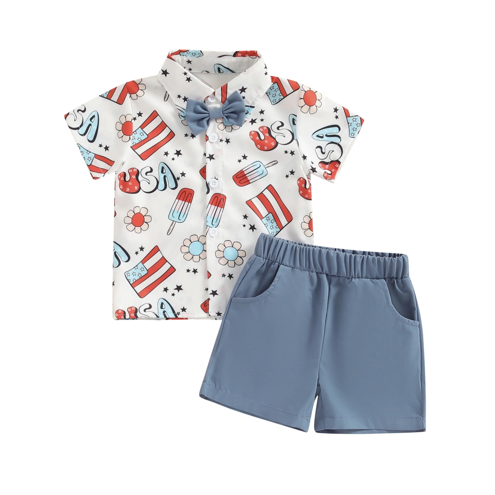 4th of July Toddler Boys Outfits Ice Cream Flag Print Tops Shorts