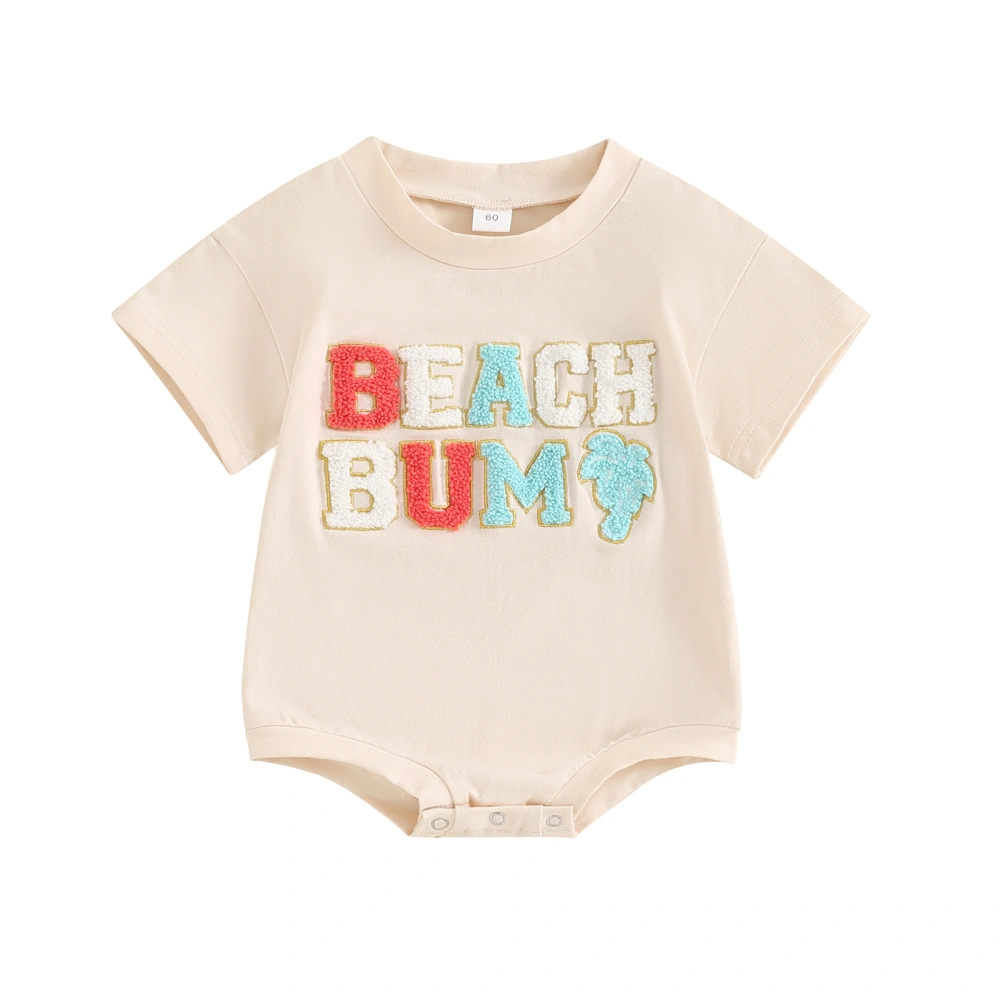 Baby Summer Romper Short Sleeve Crew Neck Letter Embroidery Romper