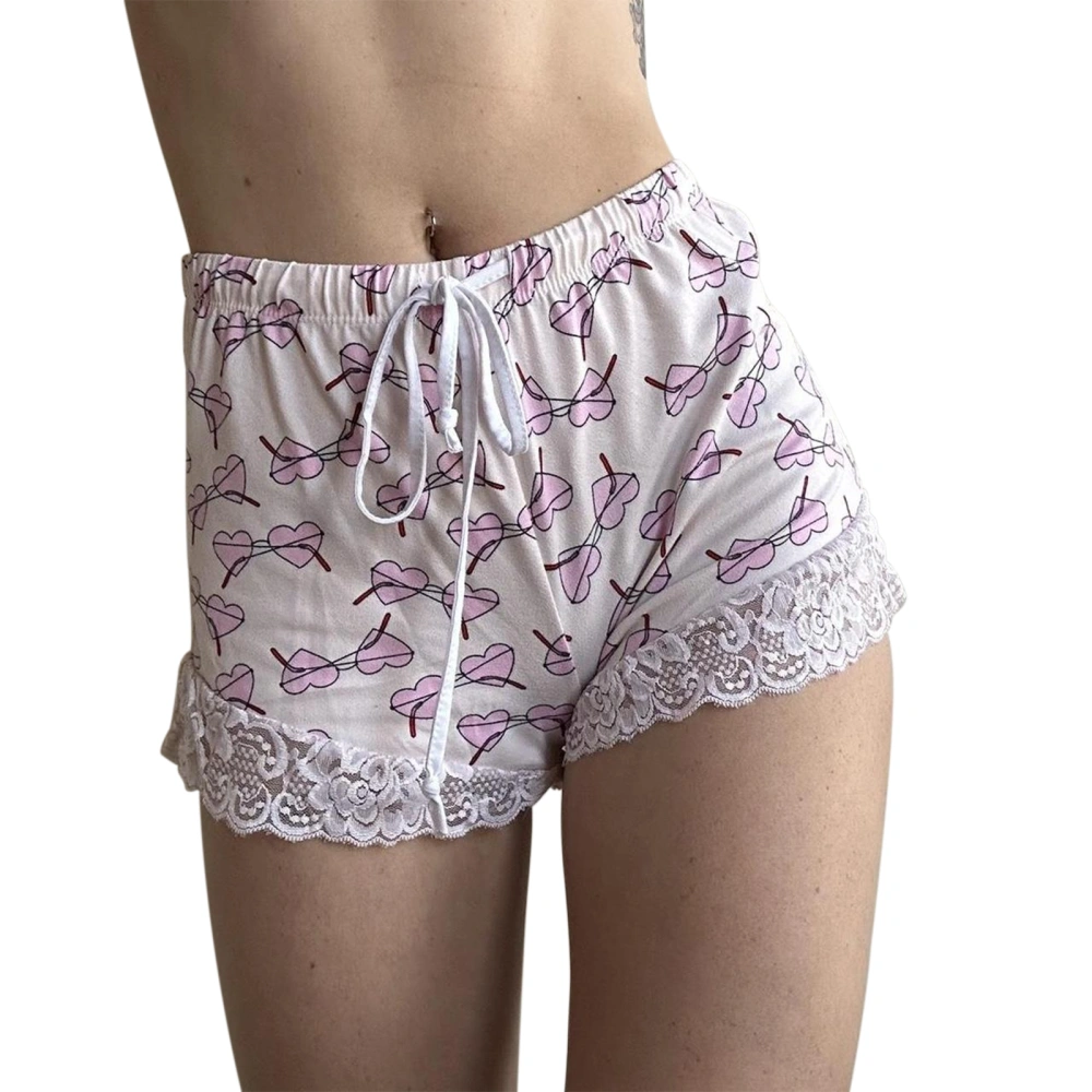 Women's Drawstring Shorts Lace Trim Elastic Waist Lounge Shorts