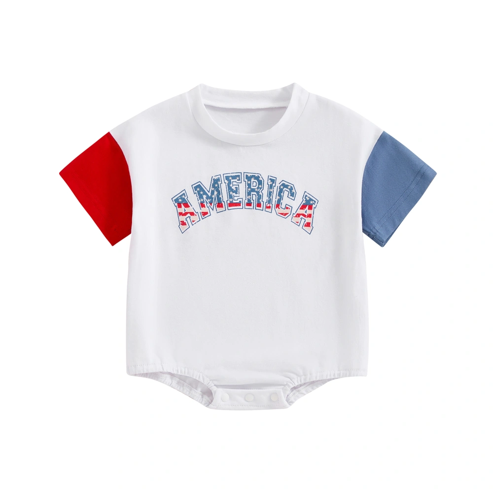 Baby Boy Romper, Short Sleeve Crew Neck Letters Print Summer Bodysuit