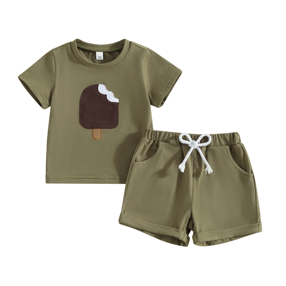 Baby Boy Summer Set, Popsicle Embroidery Short Sleeve Tops Shorts 