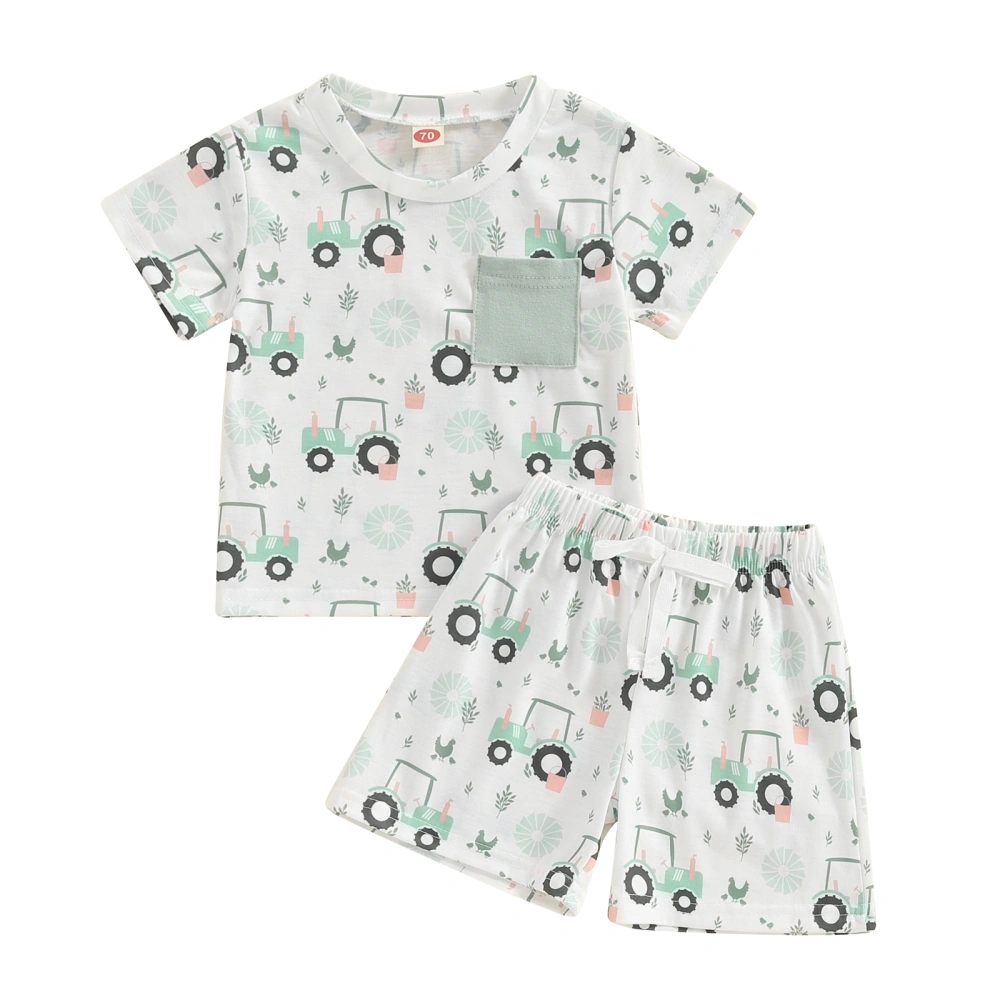 2Pcs Baby Boy Summer Outfits Short Sleeve Farm Print Tops + Shorts Set