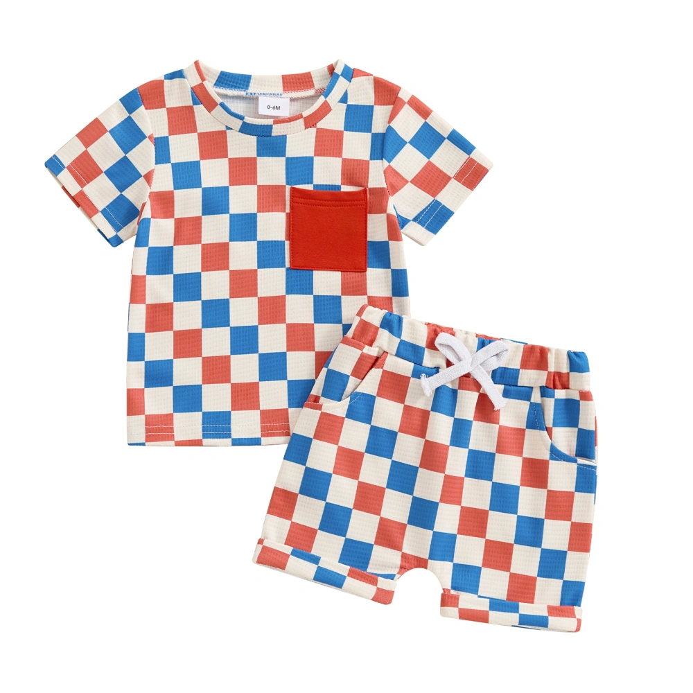 Toddler Boys Summer Outfits Checkerboard T-Shirts Elastic Waist Shorts