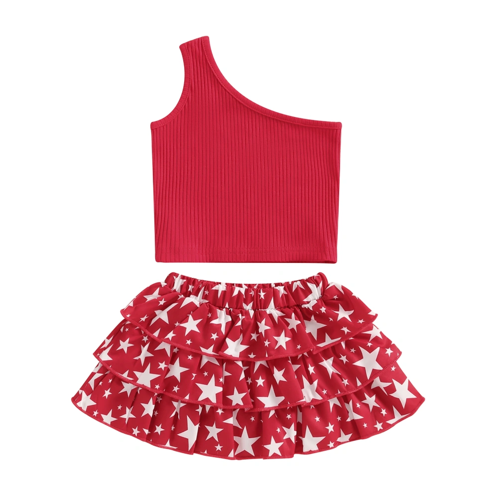 4th of July Toddler Girls Outfits Solid Color Tank Tops Stars Skirts