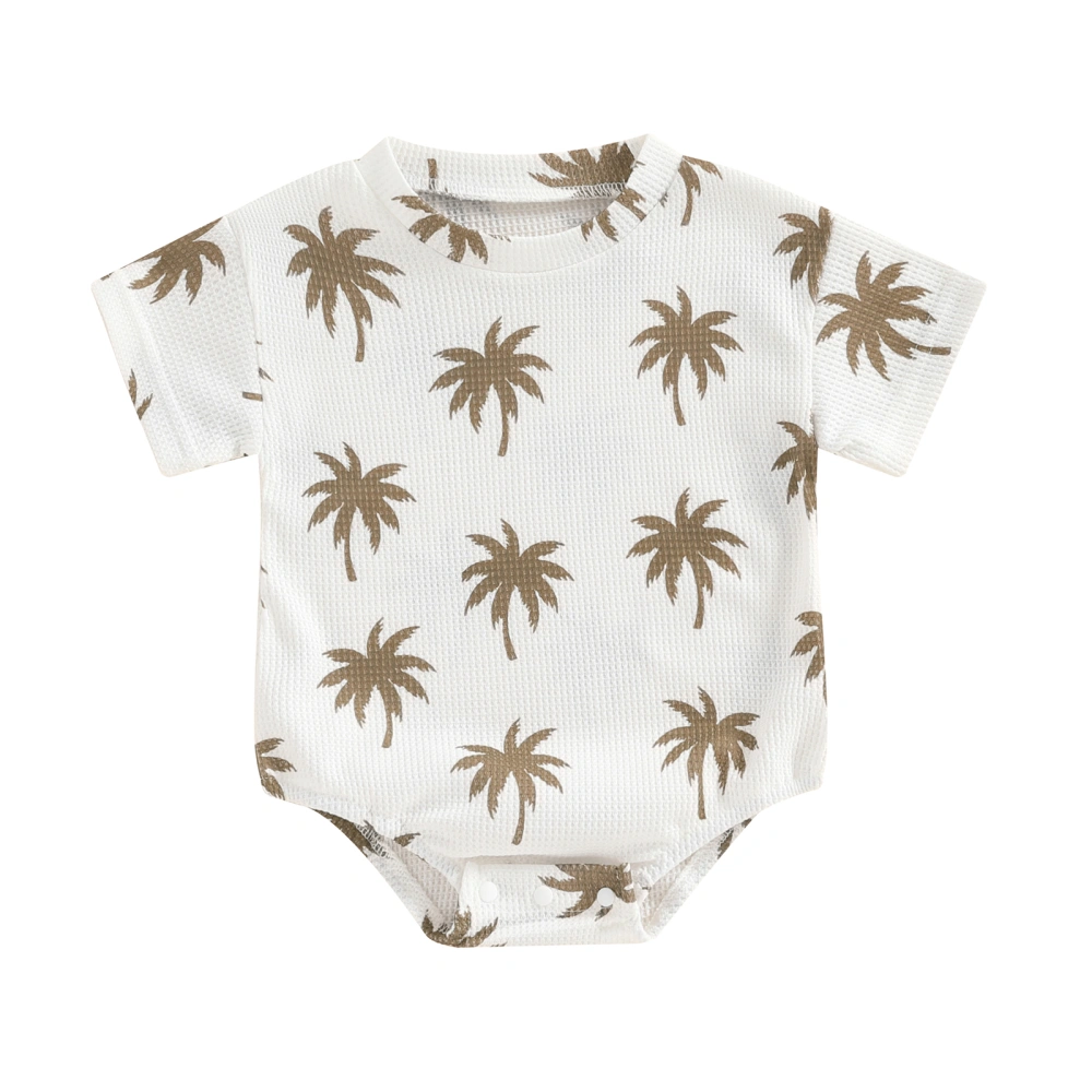 Baby Romper, Short Sleeve Crew Neck Tree Print Summer Bodysuit