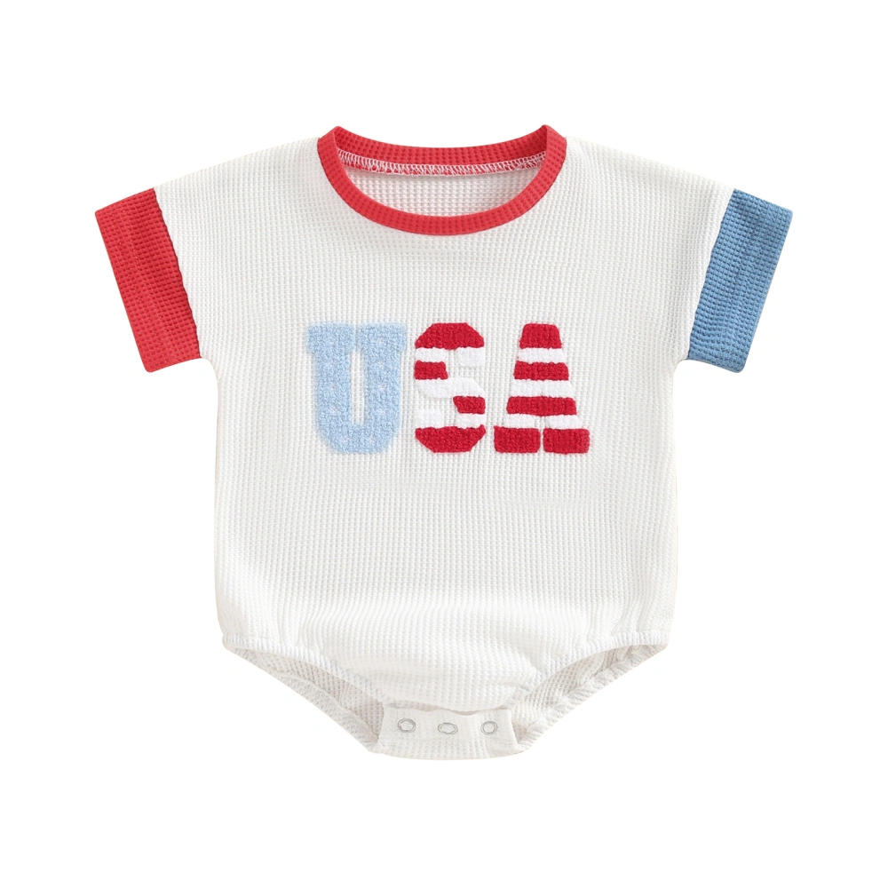 4th of July Baby Rompers Infant Fuzzy Letter Embroidery Bodysuits