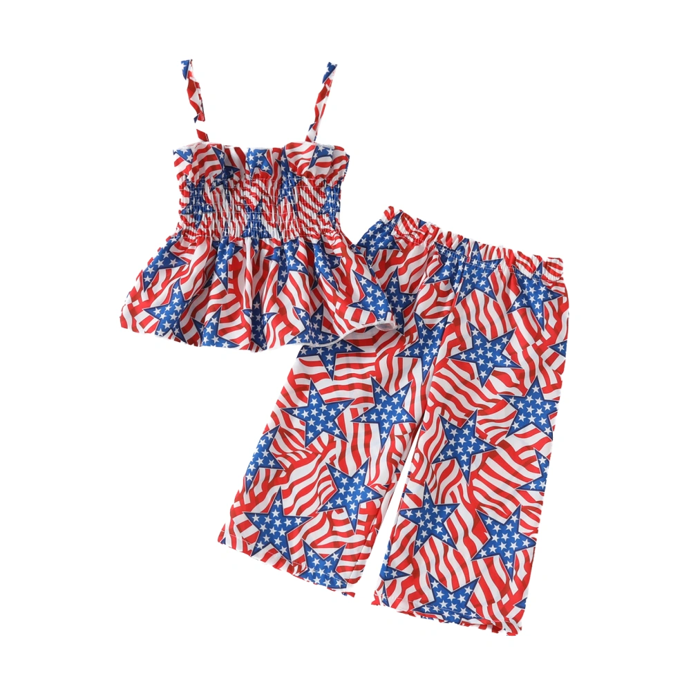 Baby Girl 4th of July Outfit, Sleeveless Ruffled Tops Star Pants 