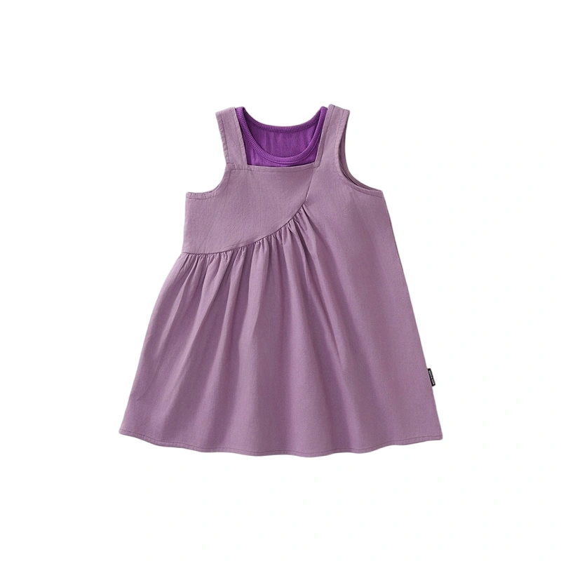 Girl Sets Purple Sleeveless Asymmetrical Cami Dress & Ribbed Vest