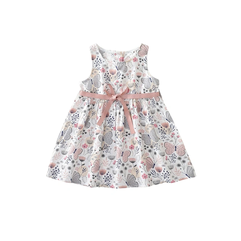 Baby Girls Summer Dress Butterfly Floral Print A-Line Dress with Belt