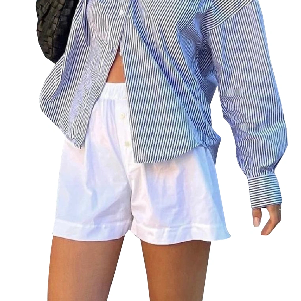 Women Shorts, Elastic Waist Solid/Striped Loose Summer Casual Shorts