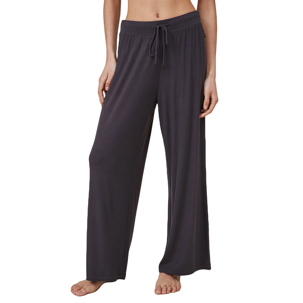 Women Lounge Pants Solid Color Drawstring Elastic Waist Wide-Leg Pants