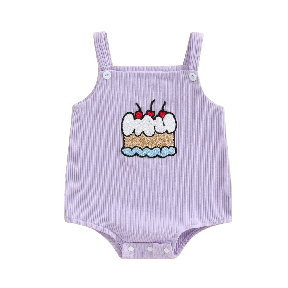 Baby Boys Girls Overalls Sleeveless Cake Embroidery Button Rompers