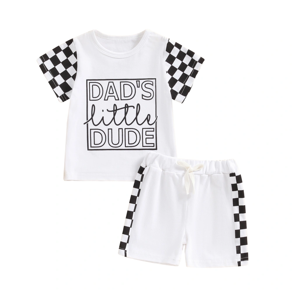 Boy Shorts Sets Short Sleeve Letter Checkerboard Print Tops Shorts Set