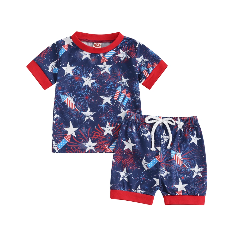 Baby Boy 4th of July Outfits Firework Print Tops + Shorts Set