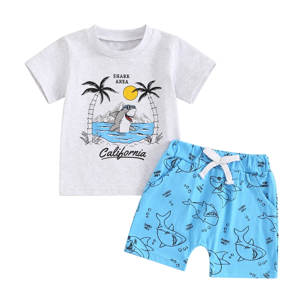 2Pcs Baby Boy Summer Outfits Shark Print T-Shirt + Shorts Set