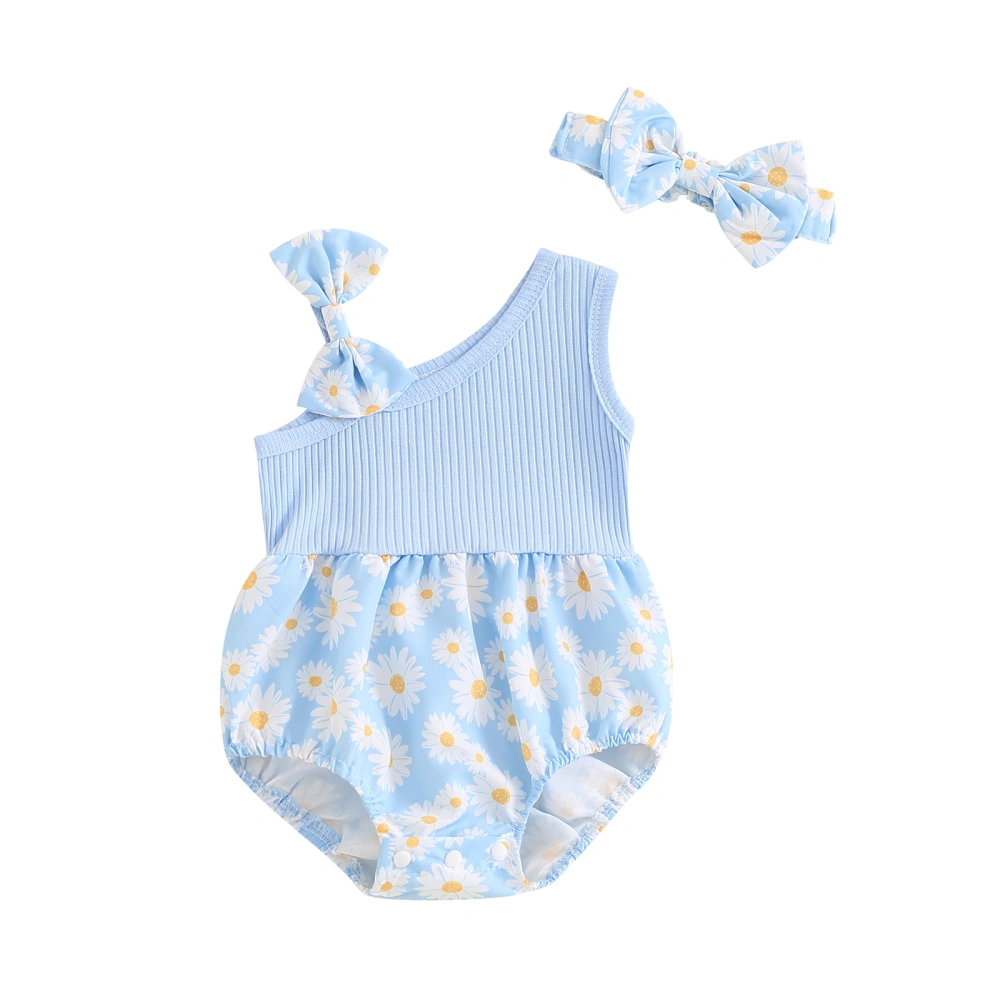 Baby Girl Summer Jumpsuit Floral Print Patchwork Romper and Headband