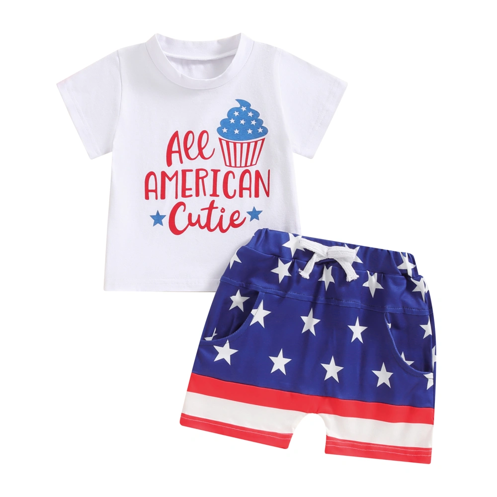 Baby Patriotic Outfits Letter Print T-Shirt and Star Stripe Shorts Set