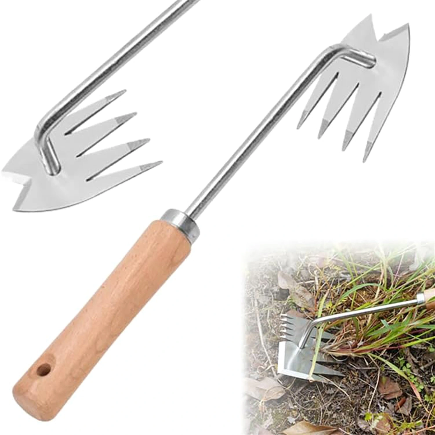 Stainless Steel Garden Hand Rake 4 Tines Garden Cultivator Tools
