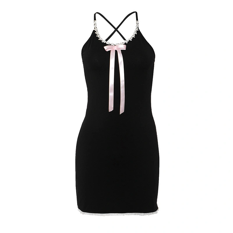 Women Cami Dress Flower Bowknot Sleeveless Dress Bodycon Dress