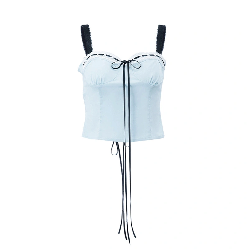 Women's Sweet Slim Cami Tops Satin Tie-Up Spaghetti Strap Vest