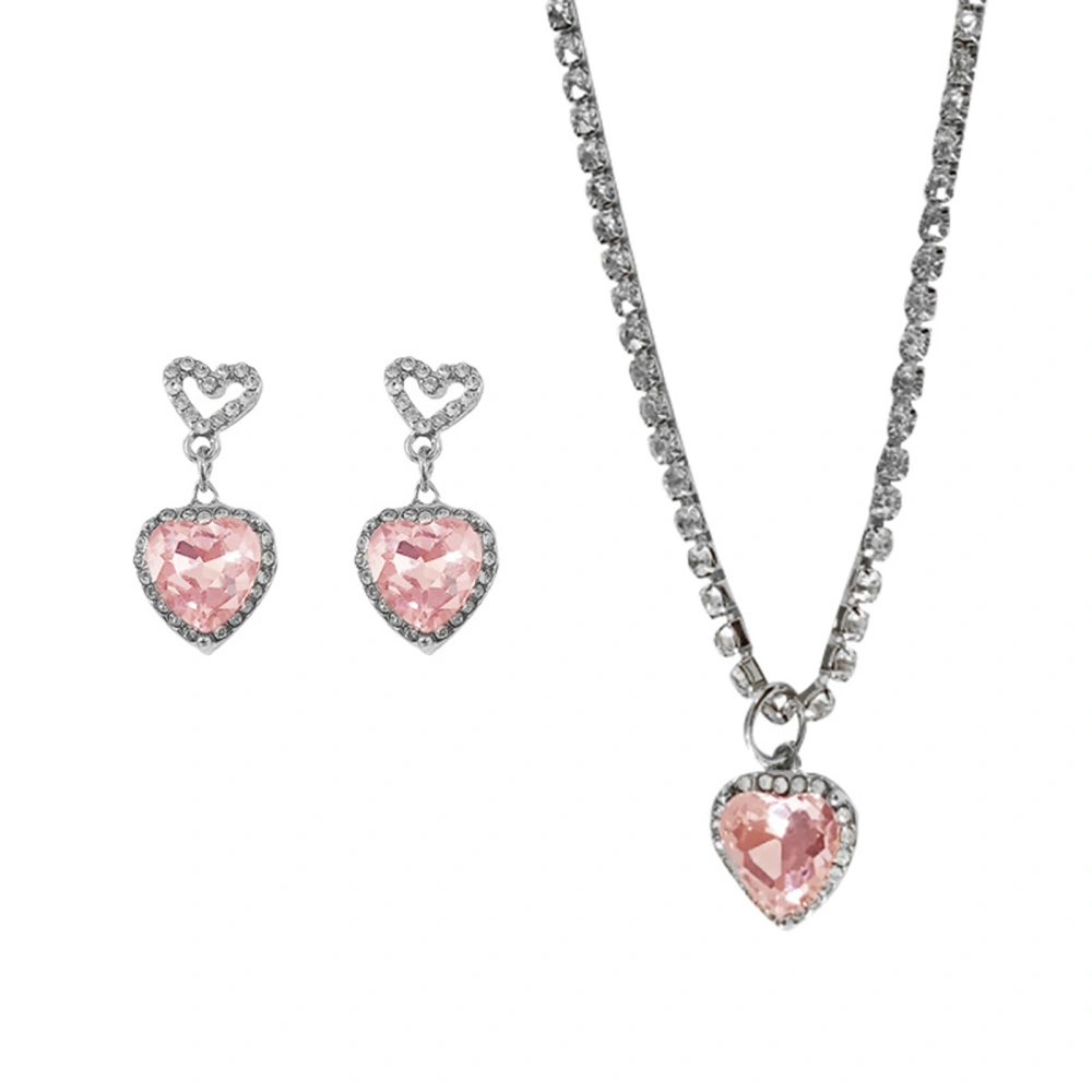 Pink Heart Necklace Sparkle Crystal Heart Pendant Necklace Jewelry