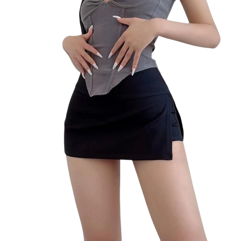 Women's Fashion Mini Skorts Solid Color Side Slit High Waist Skirts