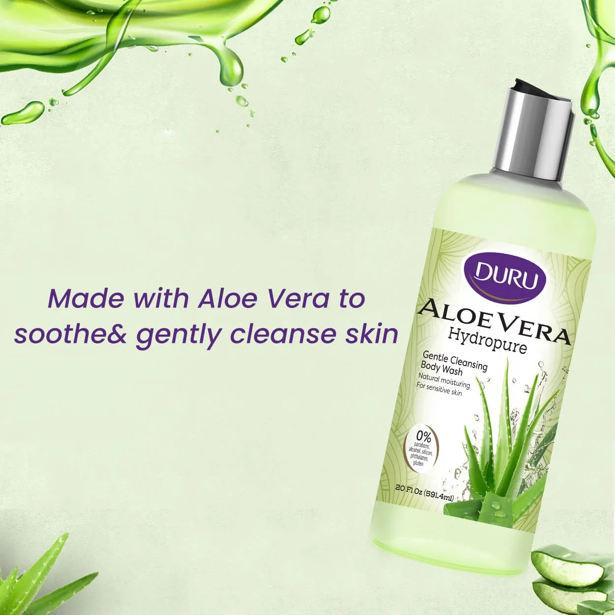Duru Superfood Aloe Vera and Micellar Water Body Wash - Gentle Cleansing Moisturizing Body Wash Sensitive Skin Body Wash Shower Gel Body Wash for Women and Men Plant Based Skin Care Products - 3 Pack