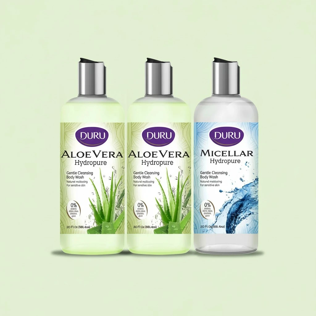 Duru Superfood Aloe Vera and Micellar Water Body Wash - Gentle Cleansing Moisturizing Body Wash Sensitive Skin Body Wash Shower Gel Body Wash for Women and Men Plant Based Skin Care Products - 3 Pack
