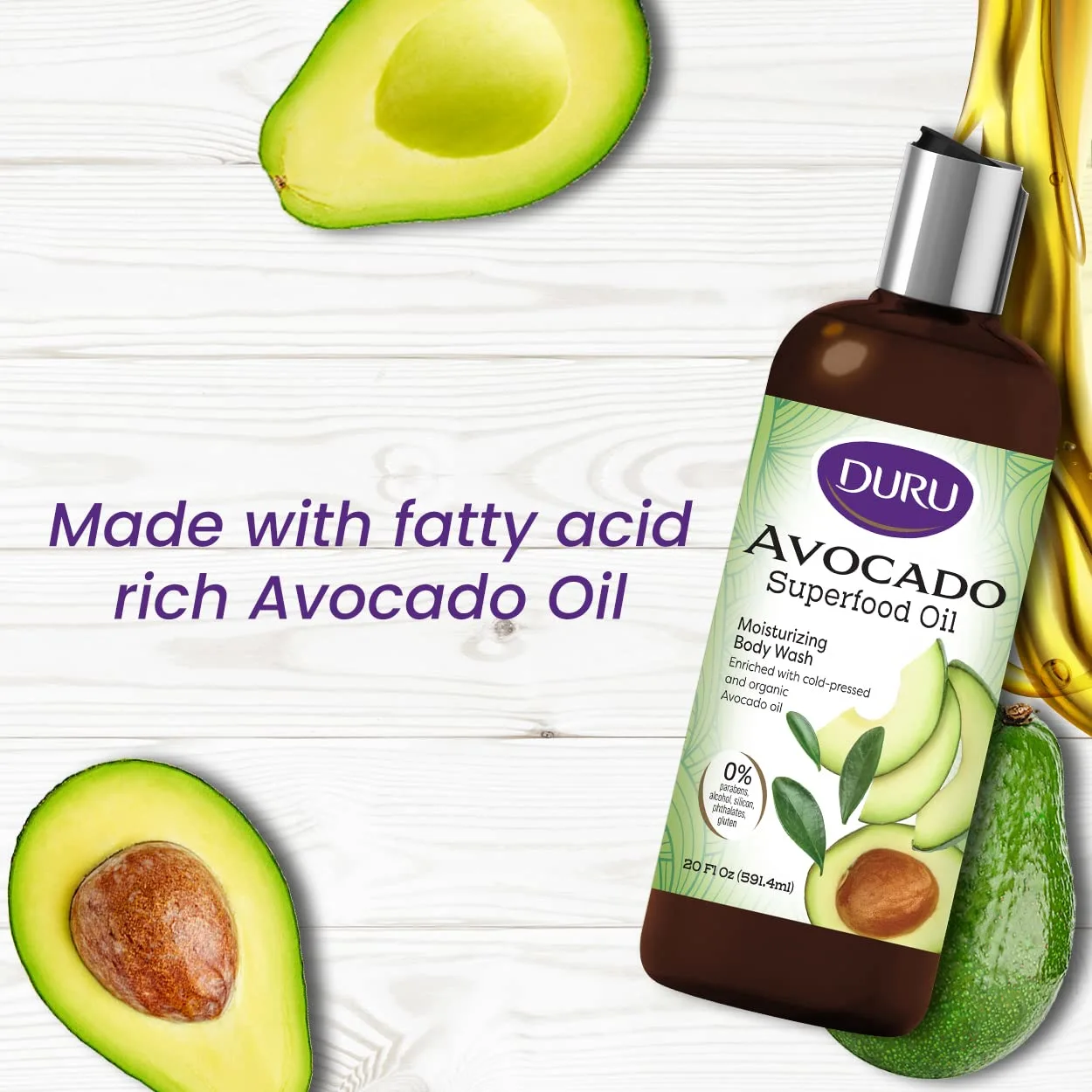 Duru Superfood Oils Avocado Body Wash - Best Gentle Cleansing Bodywash Moisturizing Body Wash Sensitive Skin Body Wash Shower Gel Body Wash for Women and Men Plant Based Skin Care Products - 2 Pack