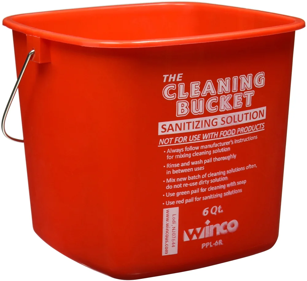 Winco Cleaning Bucket, 6-Quart, Red Sanitizing Solution