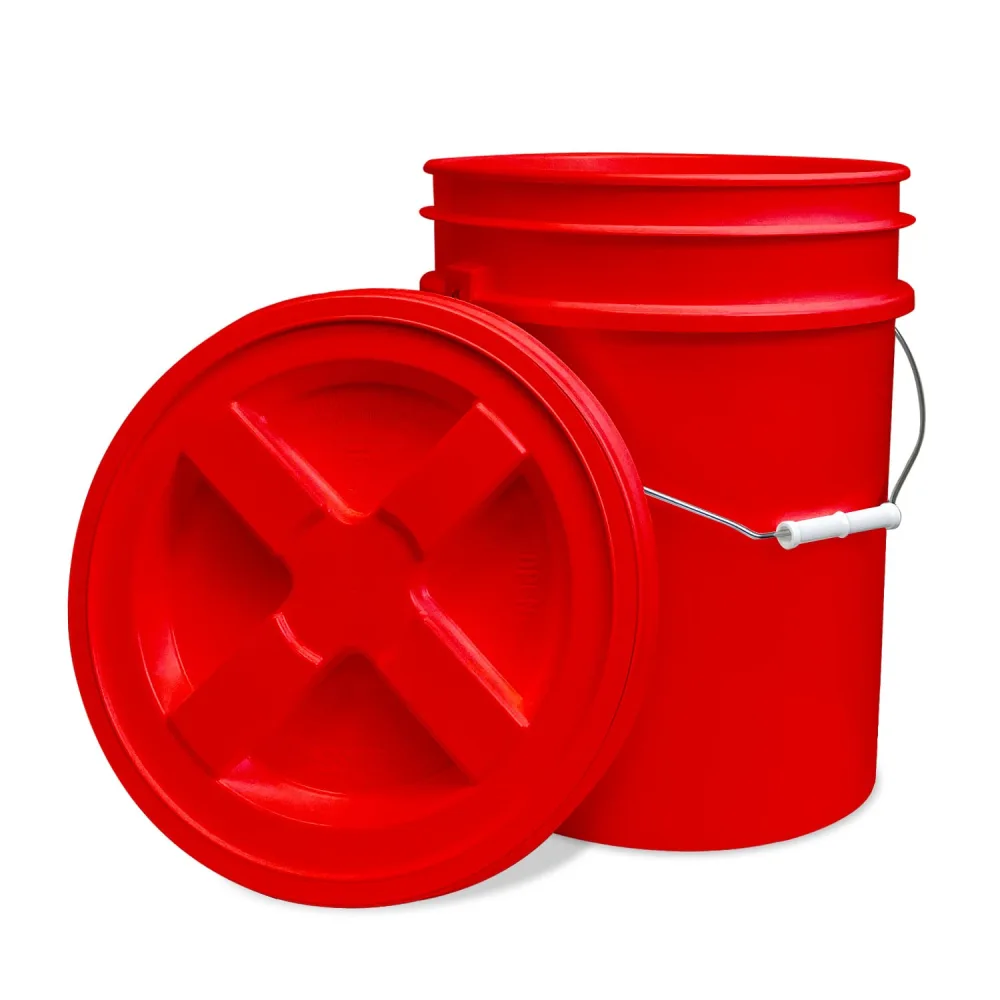 5 Gallon Bucket with Gamma Seal Screw on Airtight Lid, Set of 3, Food Grade Storage, Premium HPDE Plastic, BPA Free, Durable 90 Mil All Purpose Pail, Color: Red, Made in USA